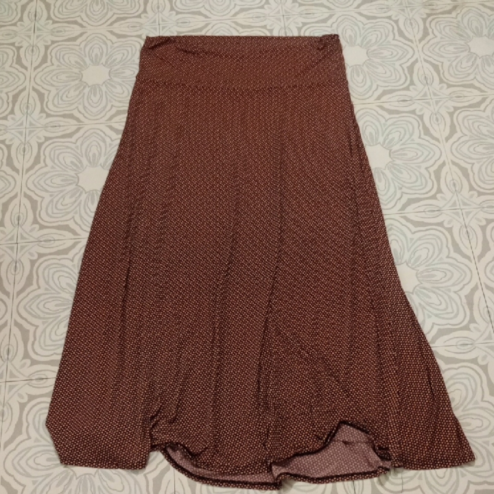 Womens Skirt Sz 2XL Lularoe Spandex Brown Polka Dot Long  Stretchy